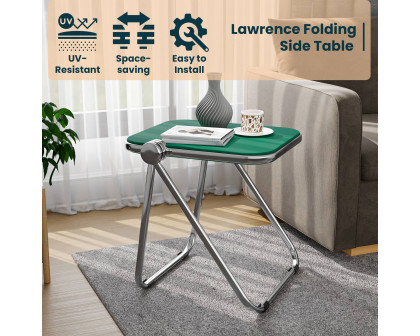 LeisureMod Lawrence Modern Rectangular Folding Side Table in Chrome Finish with Plastic Tabletop and Aluminum Frame