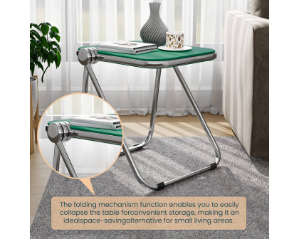 LeisureMod Lawrence Modern Rectangular Folding Side Table in Chrome Finish with Plastic Tabletop and Aluminum Frame - Green