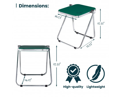 LeisureMod Lawrence Modern Rectangular Folding Side Table in Chrome Finish with Plastic Tabletop and Aluminum Frame - Green