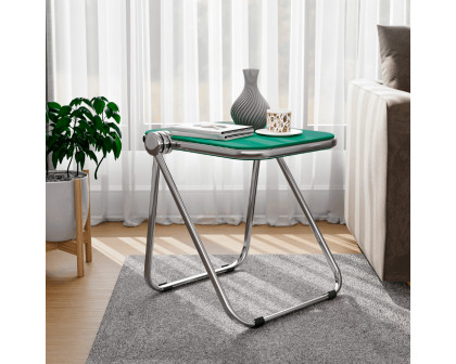 LeisureMod Lawrence Modern Rectangular Folding Side Table in Chrome Finish with Plastic Tabletop and Aluminum Frame - Green