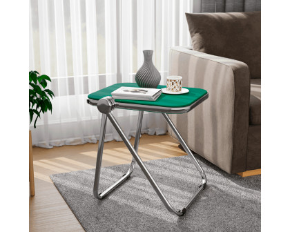 LeisureMod Lawrence Modern Rectangular Folding Side Table in Chrome Finish with Plastic Tabletop and Aluminum Frame - Green