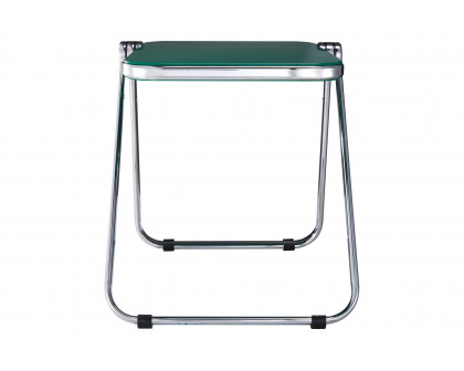 LeisureMod Lawrence Modern Rectangular Folding Side Table in Chrome Finish with Plastic Tabletop and Aluminum Frame - Green