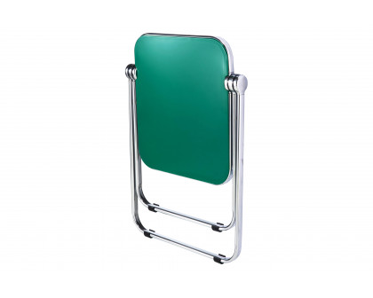 LeisureMod Lawrence Modern Rectangular Folding Side Table in Chrome Finish with Plastic Tabletop and Aluminum Frame - Green