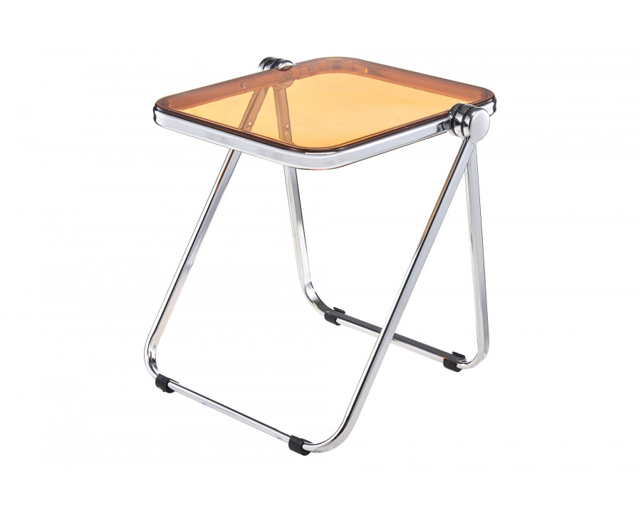 LeisureMod Lawrence Modern Rectangular Folding Side Table in Chrome Finish with Plastic Tabletop and Aluminum Frame - Orange