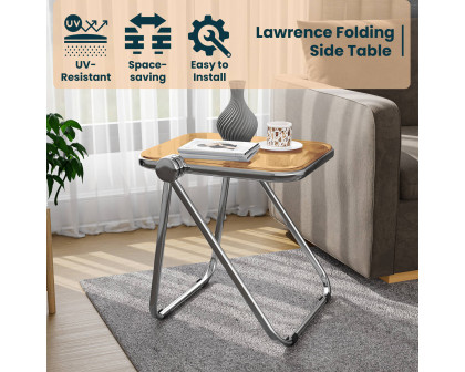 LeisureMod Lawrence Modern Rectangular Folding Side Table in Chrome Finish with Plastic Tabletop and Aluminum Frame - Orange