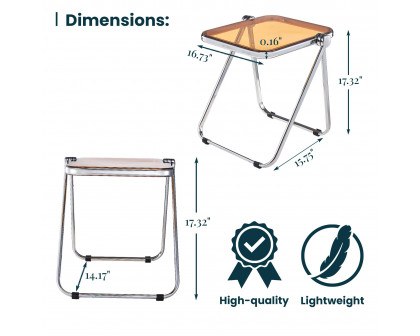 LeisureMod Lawrence Modern Rectangular Folding Side Table in Chrome Finish with Plastic Tabletop and Aluminum Frame - Orange