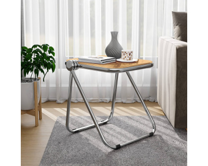 LeisureMod Lawrence Modern Rectangular Folding Side Table in Chrome Finish with Plastic Tabletop and Aluminum Frame - Orange