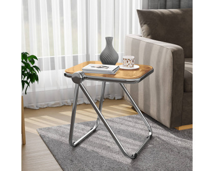 LeisureMod Lawrence Modern Rectangular Folding Side Table in Chrome Finish with Plastic Tabletop and Aluminum Frame - Orange