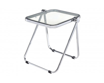 LeisureMod Lawrence Modern Rectangular Folding Side Table in Chrome Finish with Plastic Tabletop and Aluminum Frame