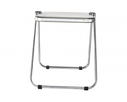 LeisureMod Lawrence Modern Rectangular Folding Side Table in Chrome Finish with Plastic Tabletop and Aluminum Frame - Transparent Black