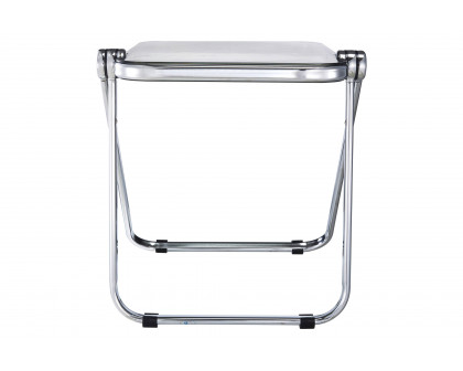 LeisureMod Lawrence Modern Rectangular Folding Side Table in Chrome Finish with Plastic Tabletop and Aluminum Frame - Transparent Black