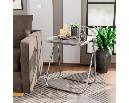 LeisureMod Lawrence Mid-Century Modern Square Folding End Table with Plastic Top and Iron Frame