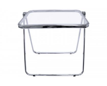 LeisureMod Lawrence Mid-Century Modern Square Folding End Table with Plastic Top and Iron Frame - Clear