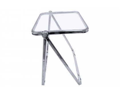 LeisureMod Lawrence Mid-Century Modern Square Folding End Table with Plastic Top and Iron Frame - Clear