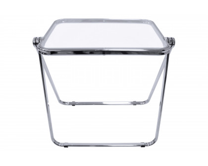 LeisureMod Lawrence Mid-Century Modern Square Folding End Table with Plastic Top and Iron Frame - Clear