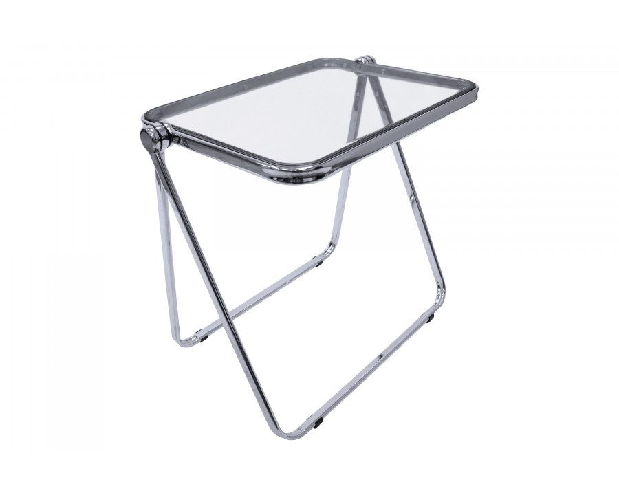 LeisureMod Lawrence Mid-Century Modern Square Folding End Table with Plastic Top and Iron Frame - Transparent Black