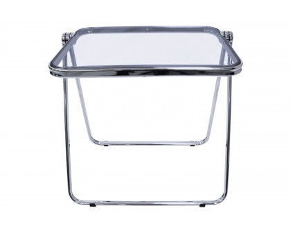 LeisureMod Lawrence Mid-Century Modern Square Folding End Table with Plastic Top and Iron Frame - Transparent Black