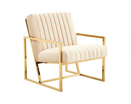 LeisureMod Montgomery Velvet Pinstripe Design Accent Armchair with Gold Frame