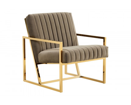 LeisureMod Montgomery Velvet Pinstripe Design Accent Armchair with Gold Frame