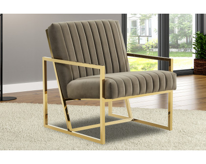 LeisureMod Montgomery Velvet Pinstripe Design Accent Armchair with Gold Frame - Dark Gray