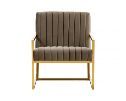 LeisureMod Montgomery Velvet Pinstripe Design Accent Armchair with Gold Frame - Dark Gray