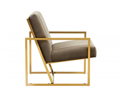 LeisureMod Montgomery Velvet Pinstripe Design Accent Armchair with Gold Frame - Dark Gray