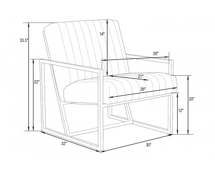 LeisureMod Montgomery Velvet Pinstripe Design Accent Armchair with Gold Frame - Light Gray