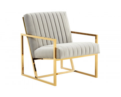 LeisureMod Montgomery Velvet Pinstripe Design Accent Armchair with Gold Frame