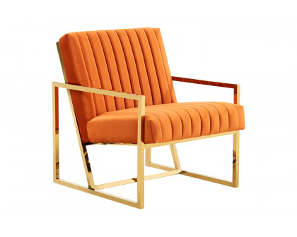 LeisureMod Montgomery Velvet Pinstripe Design Accent Armchair with Gold Frame