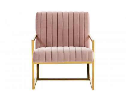 LeisureMod Montgomery Velvet Pinstripe Design Accent Armchair with Gold Frame - Pink