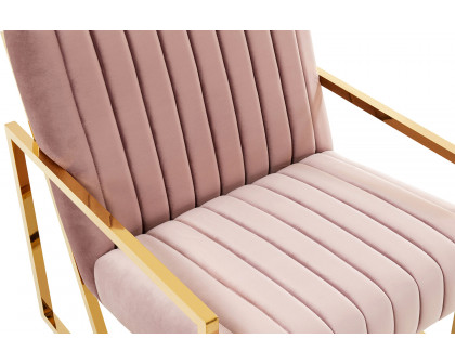 LeisureMod Montgomery Velvet Pinstripe Design Accent Armchair with Gold Frame - Pink