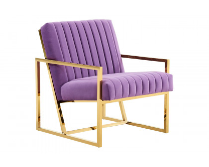 LeisureMod Montgomery Velvet Pinstripe Design Accent Armchair with Gold Frame