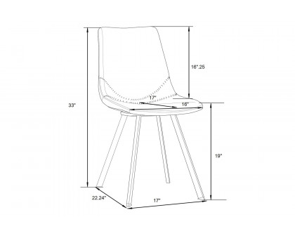 LeisureMod Markley Modern Leather Dining Chair with Black Metal  Legs - Charcoal/Black