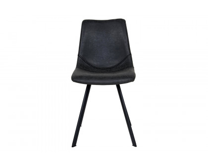 LeisureMod Markley Modern Leather Dining Chair with Black Metal  Legs - Charcoal/Black