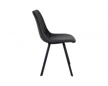 LeisureMod Markley Modern Leather Dining Chair with Black Metal  Legs - Charcoal/Black