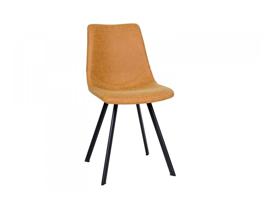 LeisureMod Markley Modern Leather Dining Chair with Black Metal  Legs - Light Brown