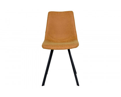 LeisureMod Markley Modern Leather Dining Chair with Black Metal  Legs - Light Brown