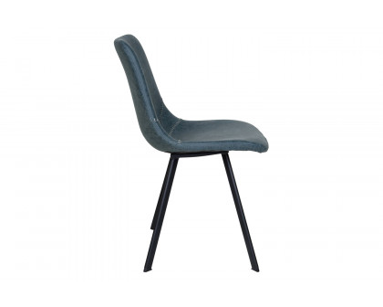 LeisureMod Markley Modern Leather Dining Chair with Black Metal  Legs - Peacock/Blue