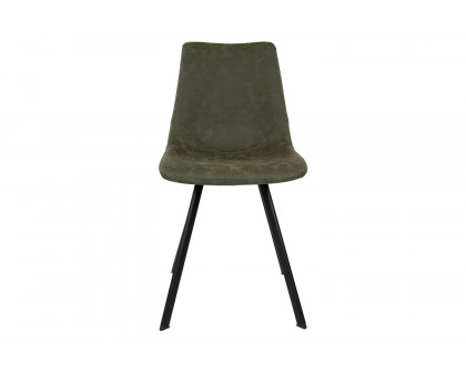 LeisureMod Markley Modern Leather Dining Chair with Black Metal  Legs - Olive Green