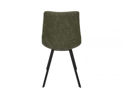 LeisureMod Markley Modern Leather Dining Chair with Black Metal  Legs - Olive Green