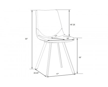 LeisureMod Markley Modern Leather Dining Chair with Black Metal  Legs - Gray