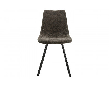 LeisureMod Markley Modern Leather Dining Chair with Black Metal  Legs - Gray