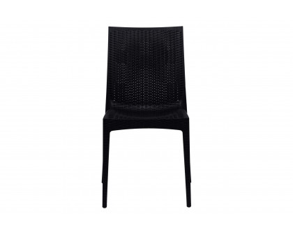 LeisureMod Modern Weave Mace Patio Outdoor Dining Chair - Black