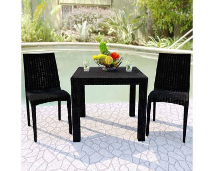 LeisureMod Modern Weave Mace Patio Outdoor Dining Chair - Black