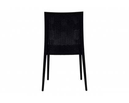 LeisureMod Modern Weave Mace Patio Outdoor Dining Chair - Black