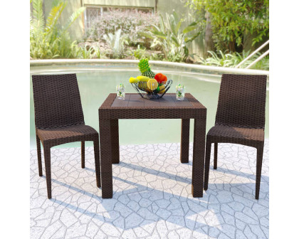 LeisureMod Modern Weave Mace Patio Outdoor Dining Chair - Brown