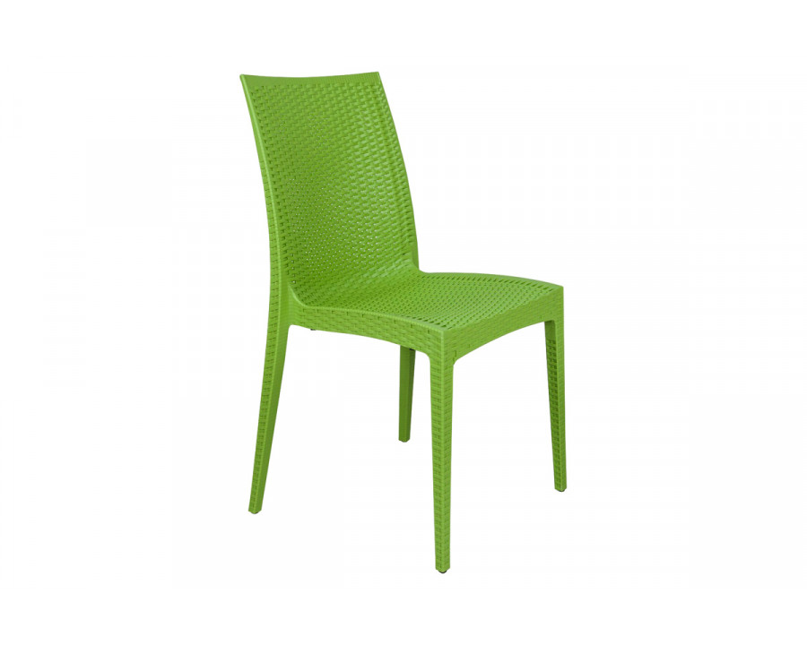 LeisureMod Modern Weave Mace Patio Outdoor Dining Chair - Green