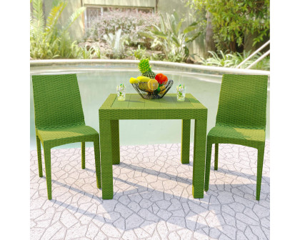 LeisureMod Modern Weave Mace Patio Outdoor Dining Chair - Green