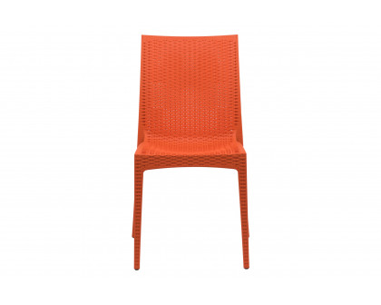 LeisureMod Modern Weave Mace Patio Outdoor Dining Chair - Orange