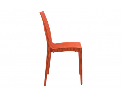 LeisureMod Modern Weave Mace Patio Outdoor Dining Chair - Orange